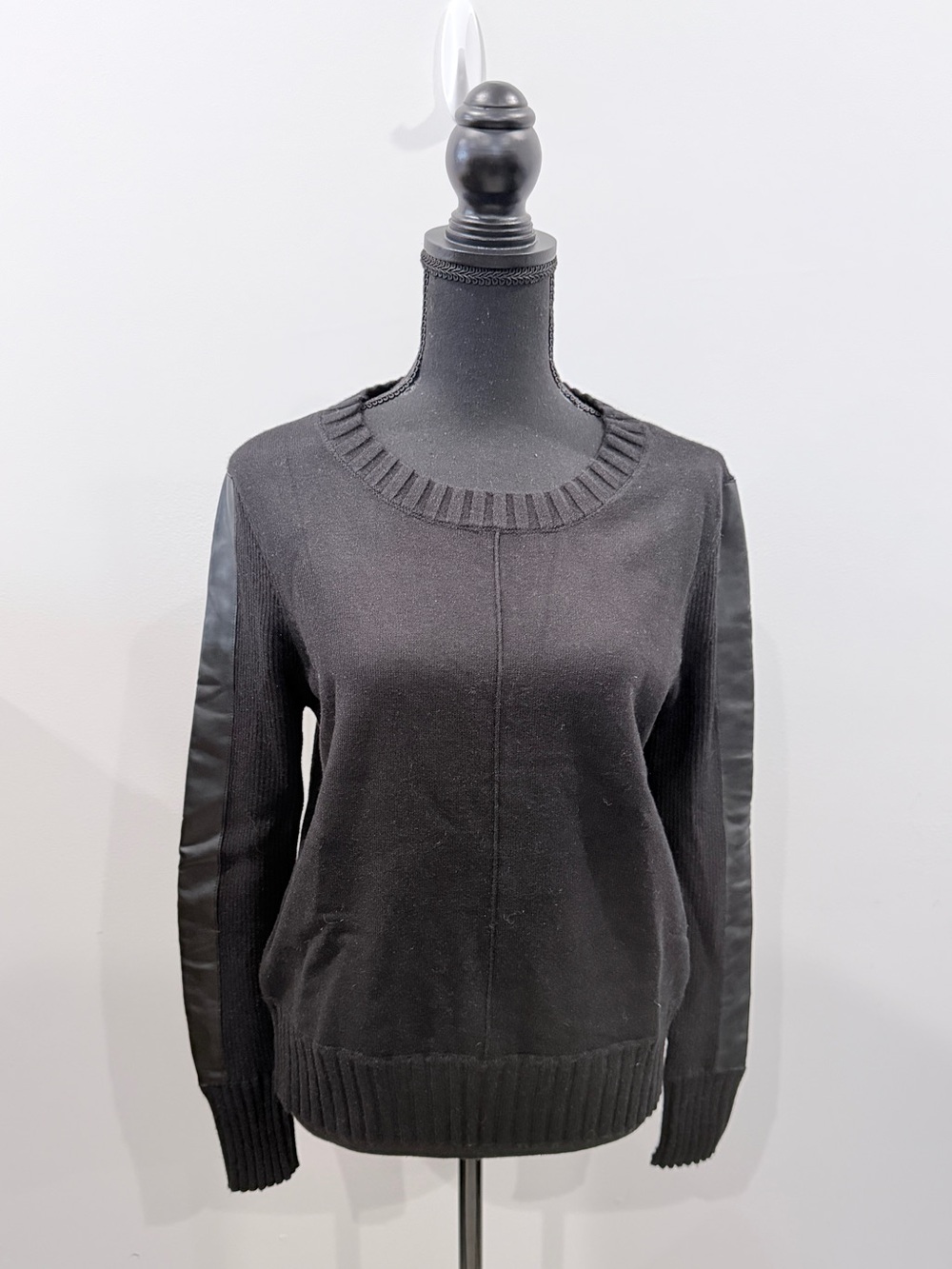 Evereve Black Soft Faux Leather Sleeve Sweater